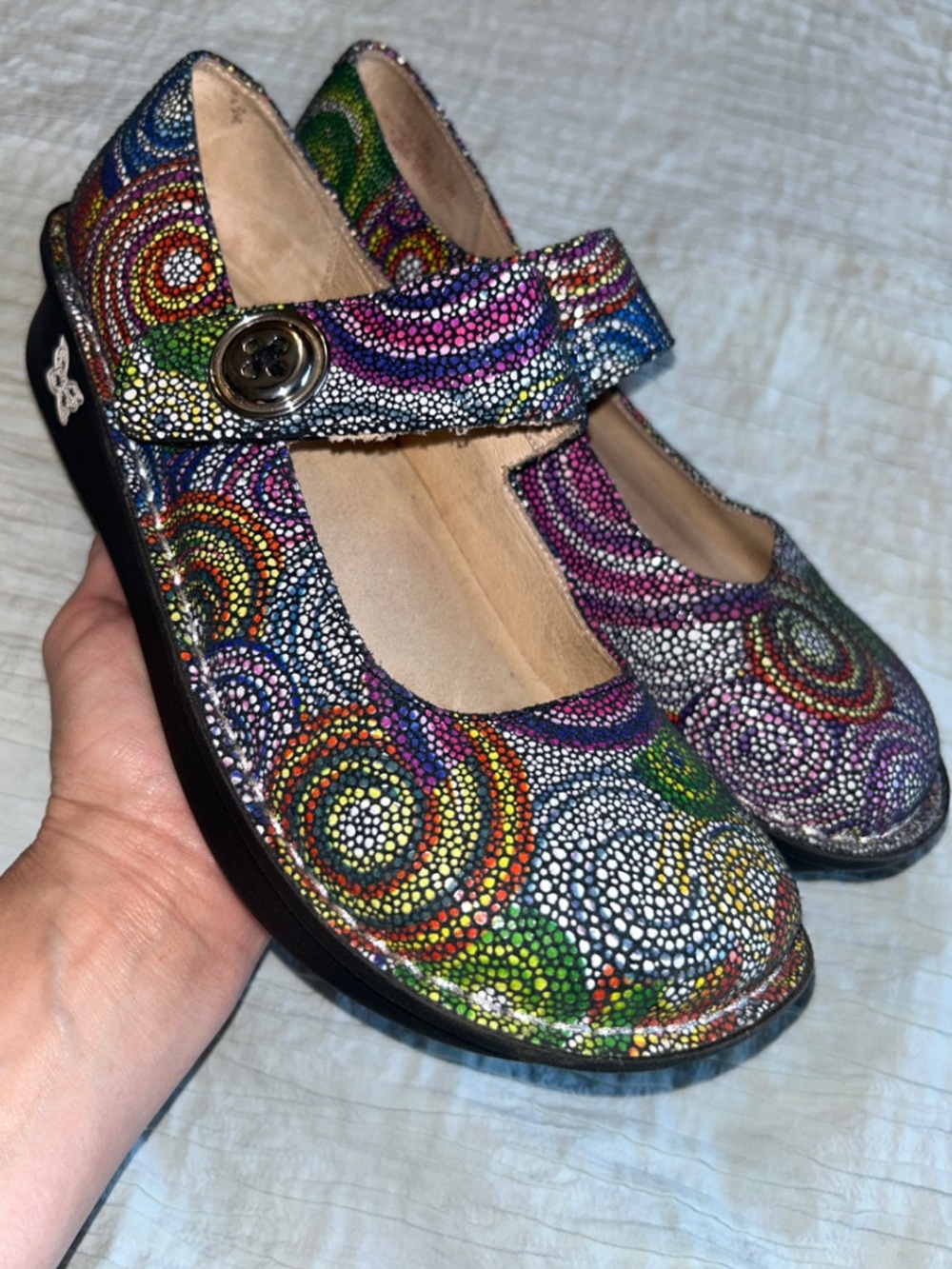 Alegria Paloma Bullseye Colorful Mosaic Shoe PAL-387 Leather Upper Size 8.5 (38)